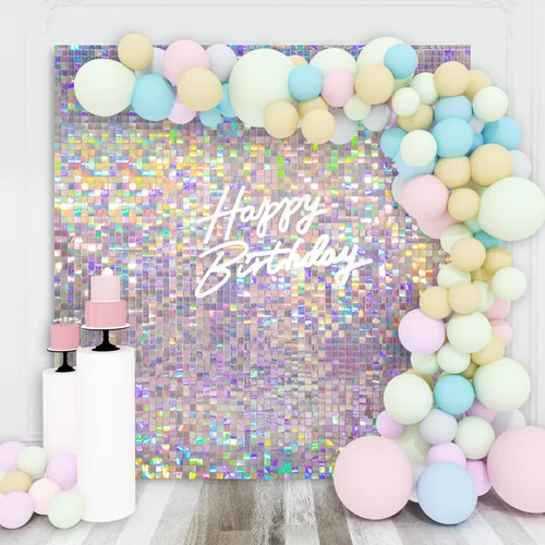Miniatura 18 de Telón de fondo de pared brillante con lentejuelas cuadradas, color azul bebé, decoración para bodas, aniversarios, cumpleaños, fiestas, 12 paneles