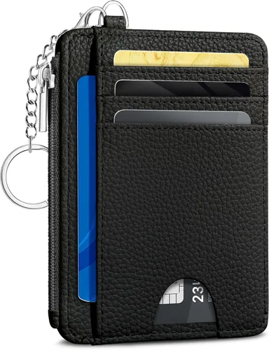 Miniatura 32 de Kelvoris Tarjetero pequeño para mujer, cartera delgada con bloqueo RFID, llavero con bolsillo para monedas con cremallera, bolsillo frontal