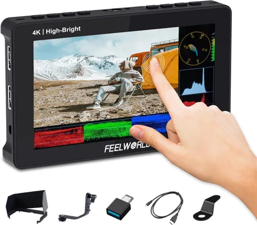FEELWORLD 5.5 pulgadas 1600nit cámara monitor de campo ultra brillante 4K HDMI monitor de vídeo pantalla táctil DSLR monitor F970 instalación