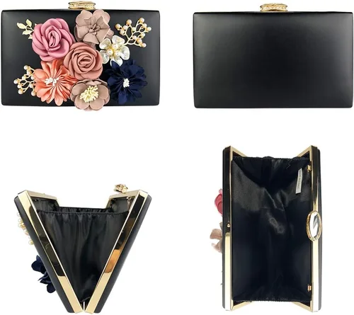Miniatura 4 de Bolso de noche floral para mujer, bolso de embrague de novia con flores 3D, elegante banquete de boda, baile de graduación, bolso de noche