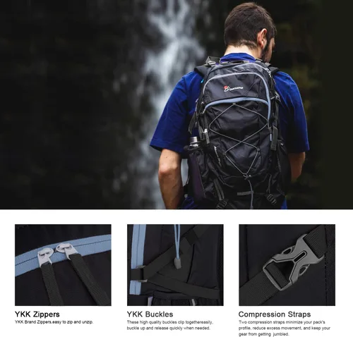 Miniatura 8 de Mochila de senderismo Mountaintop de 25 L/40 L, mochila ligera de viaje para hombres y mujeres, mochila para acampar al aire libre Negro+Azul
