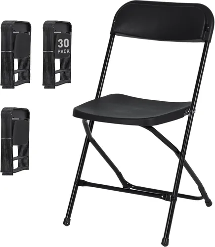 SEALAMB Paquete de 30 sillas plegables de plástico negro de grado comercial para fiestas de bodas en interiores y exteriores, sillas plegables