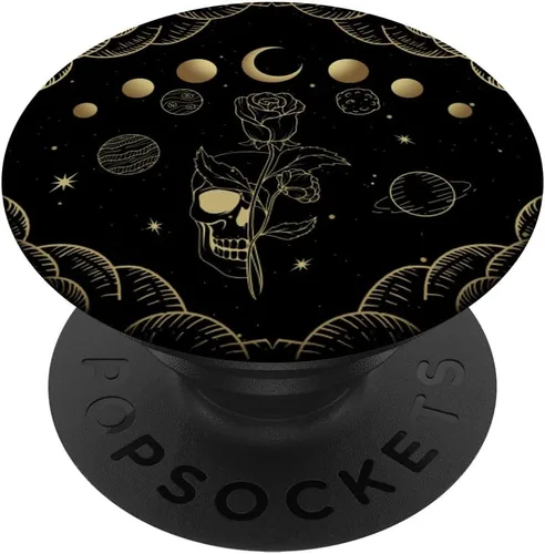 Fases de la luna calavera con rosa Cottagecore Celestial Estética PopSockets intercambiables PopGrip