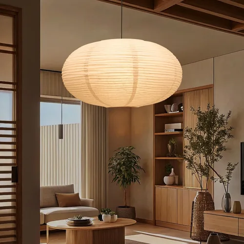 Miniatura 8 de Faroles de papel ovalados blancos, lámpara colgante grande de papel de 16.54 pulgadas, pantalla colgante de papel chino/japonés para decoración