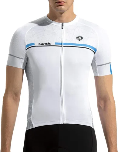 Miniatura 28 de Santic Camiseta de ciclismo para hombre, manga corta, camiseta de ciclismo de carretera, cremallera completa, UPF 50+, MTB con bolsillos