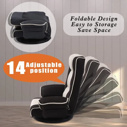 Miniatura 3 de Silla de suelo giratoria de 360 grados para juegos con reposabrazos, silla plegable de piso con respaldo acolchado de múltiples ángulos, sofá