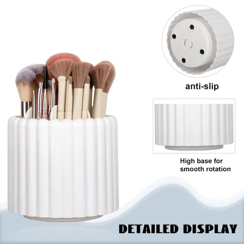 Miniatura 7 de Anyoifax Organizador de brochas de maquillaje giratorio 360 grados con 7 ranuras, organizador de brochas de maquillaje extraíble, soporte giratorio