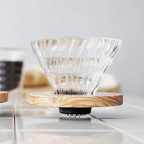 Miniatura 2 de Hario V60 Gotero de café de cristal, tamaño 01, madera de olivo