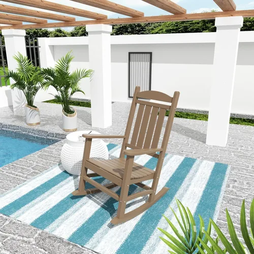 Miniatura 46 de WO Home Furniture Silla Mecedora de Patio al Aire Libre Tradicional HDPE Resistente a los Rayos UV (Negro)