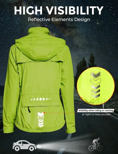 Miniatura 4 de FitsT4 Sports Chaquetas de ciclismo para mujer, ligeras, cortavientos, reflectantes, con capucha
