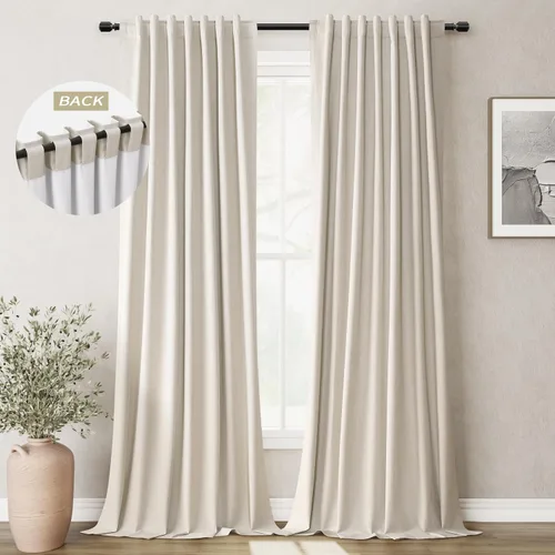 Miniatura 25 de BOODII Cortinas de lino 100% opacas para dormitorio de 102 pulgadas de largo, con aislamiento térmico, oscurecimiento de la habitación, cortinas