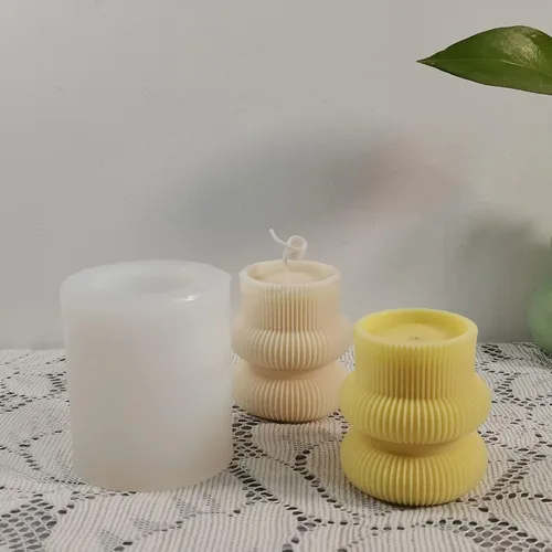 Miniatura 7 de Molde de silicona para velas a rayas de barril Molde de jabón para velas de pilar geométrico, molde de fondant, molde para hornear pastel