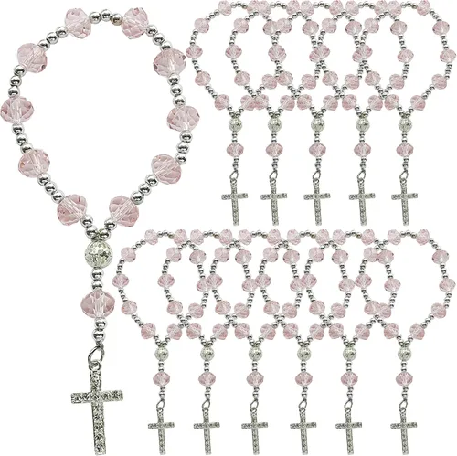 Miniatura 11 de 12 pulseras de rosario de cristal con diamantes de imitación, cruz, bautismo, boda, primera comunión, recuerdo de quinceañera, regalo conmemorativo