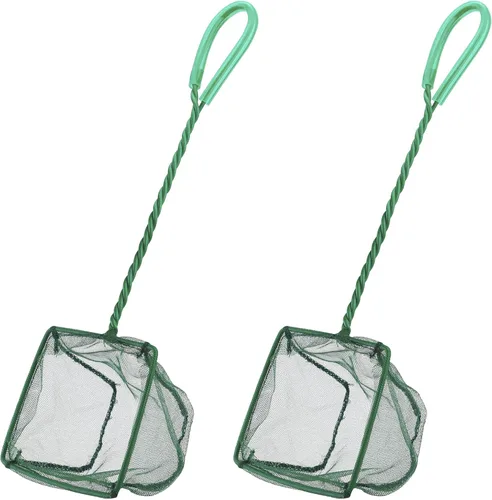 Miniatura 9 de Pawfly Red para peces de acuario con mango de metal trenzado, red cuadrada con malla fina suave de lodos de residuos de alimentos, red de limpieza