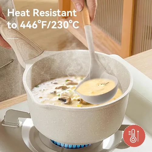 Miniatura 4 de NCUE Juego de Utensilios de Cocina, Juego Grande de Utensilios de Cocina de Silicona Antiadherente de 6 Piezas, Mango de Madera Resistente al Calor