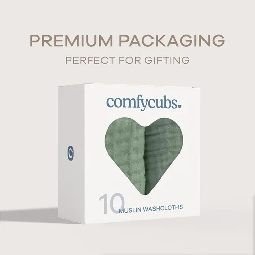 Miniatura 6 de Comfy Cubs Paquete de 10 paños de muselina para bebé, paños suaves de algodón de 6 capas para pieles sensibles, 10 x 10 pulgadas, grandes, suaves