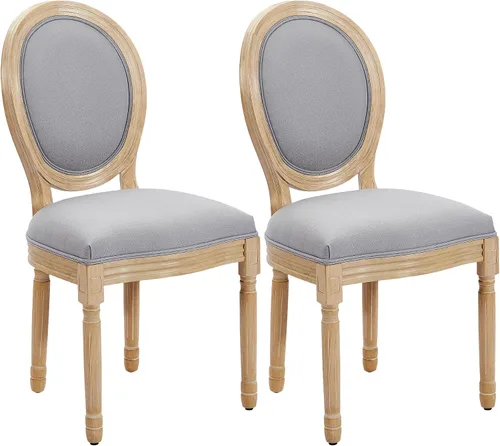 Miniatura 26 de Juego de 2 sillas de comedor francesas con respaldo redondo, sillas de comedor tapizadas de mediados de siglo con patas de madera maciza para Beige