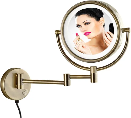 Miniatura 8 de Espejo de maquillaje montado en la pared, espejos de tocador con iluminación LED, rotación de 360 grados, doble cara para baño o dormitorio