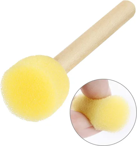 Miniatura 3 de Outus Juego de 40 brochas redondas de espuma de esponja para pintar con mango de madera, plantilla de espuma, herramientas de pintura para pintar