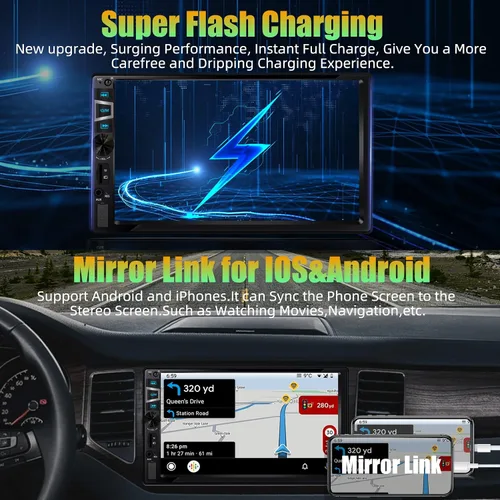 Miniatura 5 de Estéreo de auto doble DIN con CarPlay inalámbrico y Android Auto, radio de coche HD de 7 pulgadas con Bluetooth, entrada USB/SD/AUX, FM, SWC