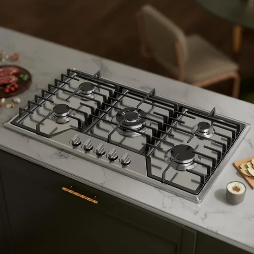 Miniatura 3 de Placa de cocina de gas de 36 pulgadas con 5 quemadores sellados, estufa empotrable de acero inoxidable con rejillas de hierro fundido aptas