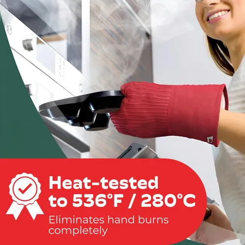 Miniatura 2 de Guantes de horno resistentes al calor - Juego de 2 guantes de cocina de silicona, rojo