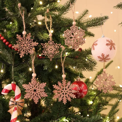Miniatura 4 de 24 Piezas Adornos de Copos de Nieve de Madera de Navidad de 3 Pulgadas Adorno Colgante de Copo de Nieve para Decoración Rústica de Árbol de Navidad