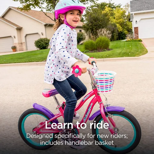 Miniatura 2 de Schwinn Jasmine - Bicicleta infantil con ruedas de entrenamiento, ruedas de 16 pulgadas, niños y niñas de 3 a 5 años de edad, canasta, posavasos