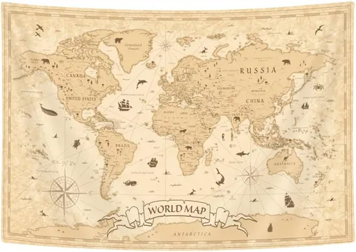 Miniatura 3 de Hajmsug Tapiz vintage de mapa del mundo para colgar en la pared para estudiantes y niños, mapa educativo del mundo, tapices artísticos