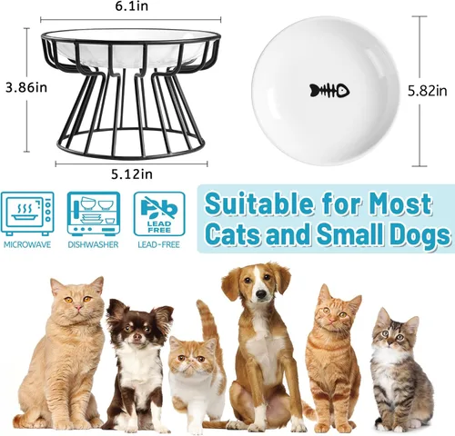 Miniatura 3 de Cuencos para gatos Wellbro, cuenco elevado para gatos, plato elevado de cerámica con soporte de metal, estación de alimentación de agua o comida