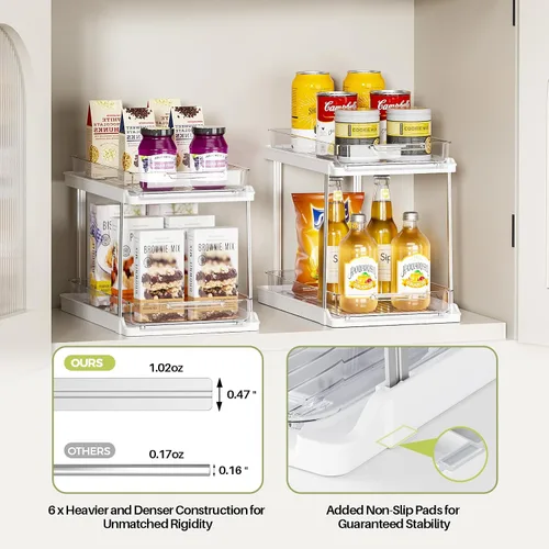 Miniatura 4 de Delamu Organizadores y almacenamiento de 2 niveles para debajo del fregadero, cajones extraíbles con diseño antideslizante, almacenamiento multiusos
