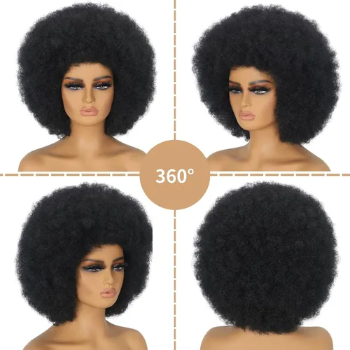 Miniatura 5 de Pelucas Afro para Mujeres Negras Pelucas Afro Rizadas de los 70s Suaves de Aspecto Natural Esponjosas y Saltarinas Pelucas Afro Negras Cabello