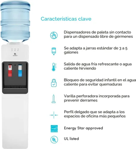 Miniatura 3 de Avalon despachador/refrigerador de agua con carga superior – Agua fría y caliente, con seguridad para niños, diseño innovador. Capacidad