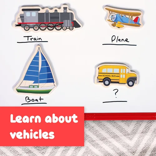 Miniatura 6 de Spark & Wow Imanes de madera Transporte Imanes para niños a partir de 2 años Juego abierto Se adhieren a refrigeradores, pizarras blancas