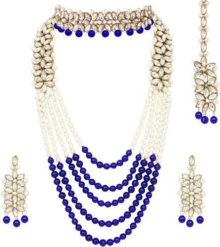 Wedding Party Wear Bridal Jewellery Choker Long Pearl Necklace Earrings Maang Tikka Indian Traditional Set for Women