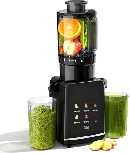 Miniatura 10 de Máquina exprimidora lenta de prensa en frío, exprimidor compacto de masticación lenta para verduras y frutas, canal de alimentación de 4.4 pulgadas