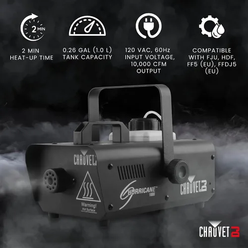 Miniatura 3 de Máquina de niebla CHAUVET DJ Hurricane 1000, con control remoto con cable compacto