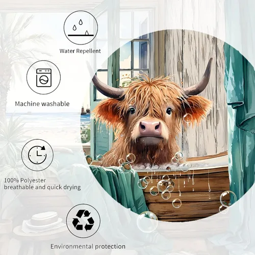 Miniatura 5 de Highland Cow - Cortina de ducha de verano de 60 pulgadas de ancho x 72 pulgadas de largo, divertida y linda vista al mar, vista al mar, paisaje