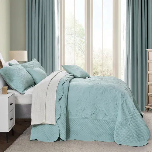 Miniatura 2 de Colcha tamaño King extragrande, diseño de patrón Paisley, cobertor de cama ligero, reversible, 5 piezas, 100% microfibra, Seaglass 1 - Seaglass