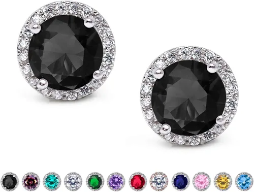 SWEETV - Aretes de circonita cúbica de 5/16 pulgadas (8 mm), aretes tipo dormilona, corte redondo, con diamantes de imitación, hipoalergénicos, para