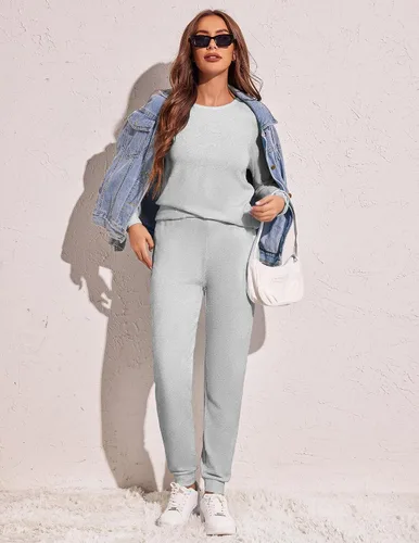 Miniatura 36 de Ekouaer Conjunto de pijama de manga larga para mujer, ropa de dormir suave con cuello redondo y bolsillos