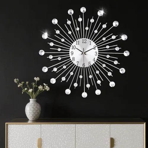 Miniatura 4 de Reloj de pared grande para decoración de sala de estar, sin tictac, silencioso, de metal, reloj de cuarzo, esfera moderna, con diamantes grandes