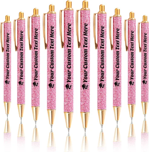 Miniatura 34 de 10 bolígrafos personalizados con purpurina, bolígrafos impresos personalizados a granel, bolígrafos retráctiles de tinta negra para graduación