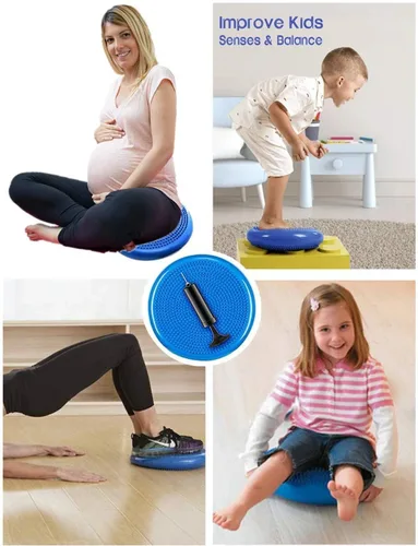 Miniatura 4 de Cojín de estabilidad inflado, cojín de asiento de equilibrio de yoga para aliviar el dolor, recuperación del suelo pélvico, entrenamiento de Azul