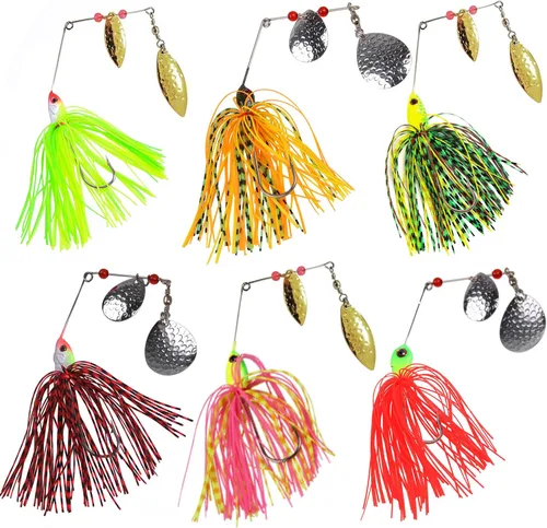 Señuelos de pesca Spinnerbaits, 6/12 piezas de señuelos de pesca de lubina, cebos giratorios sin hierbas, señuelos para lubos, cebos de lucio, pesca