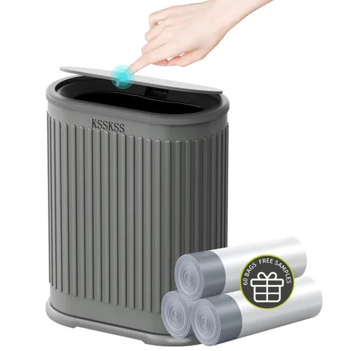 Miniatura 8 de KSSKSS Cubo de basura pequeño de acero inoxidable de 1.8 galones con tapa tipo prensa, cubo de basura delgado para baño, cubo de revestimiento Negro