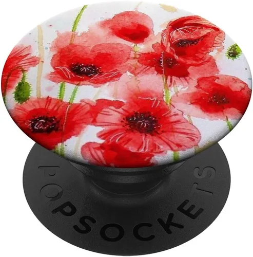 PopSockets - Agarre y soporte para teléfonos y tabletas, diseño de amapola, color rojo y blanco, Negro