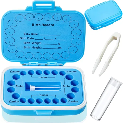 Jetec Caja de dientes de bebé, recuerdo para niños, soporte de almacenamiento de dientes, organizador de dientes para niños, caja de hadas con Azul