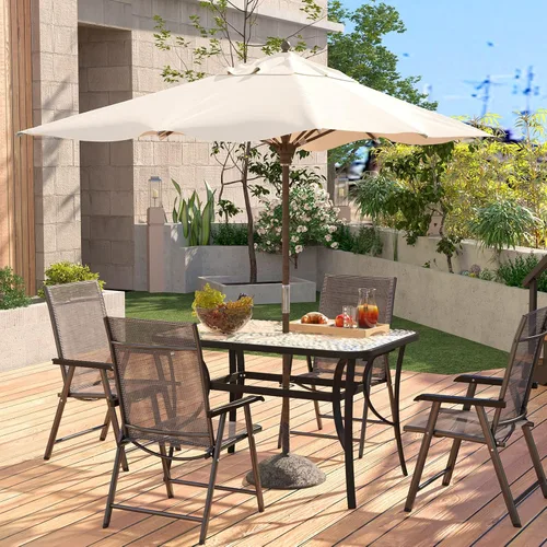 Miniatura 4 de soges Mesa de café bistró de 47 pulgadas para patio al aire libre, mesa de comedor rectangular con marco de acero templado con agujero