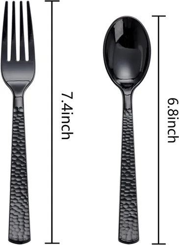 Miniatura 3 de KIRE 400 piezas cucharas y tenedores de plástico negro desechables - Juego de cubiertos de plástico negro desechables - 200 tenedores, 200 cucharas